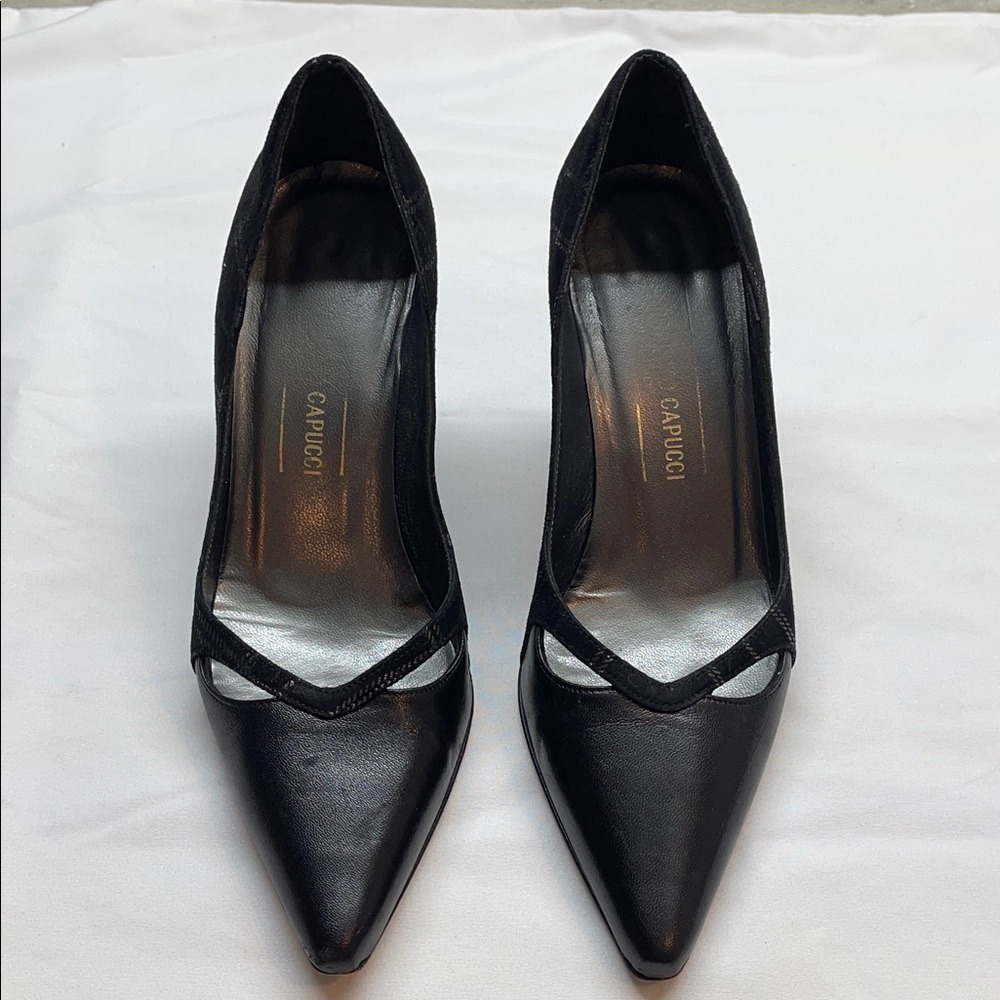 Roberto‎ Capucci Black Leather Suede  Stiletto Heels Made in Italy Size 5 B
